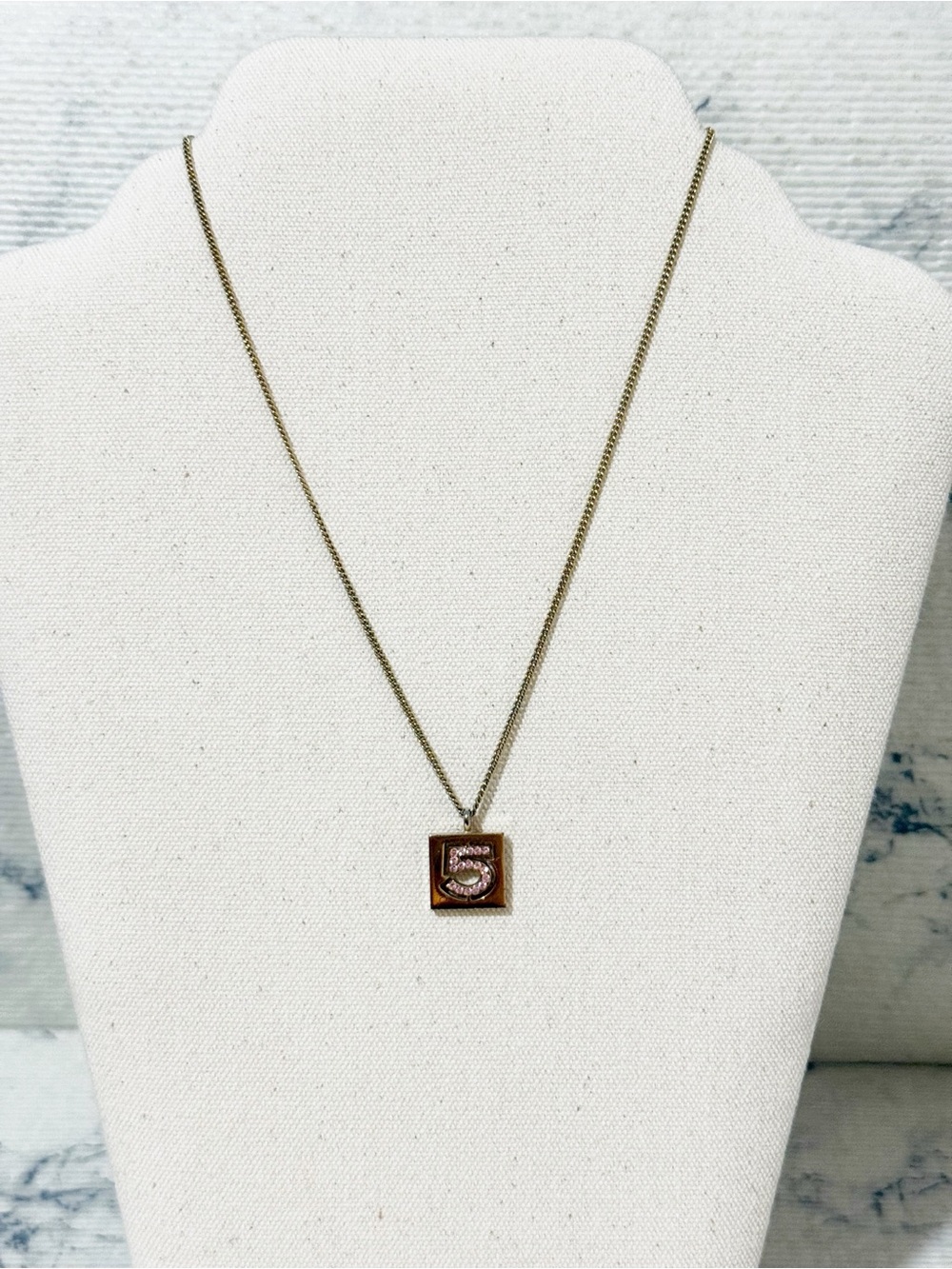 Chanel Vintage 24K Gold Plated Pink No.5 Rhinestone Pendant Necklace - Picture 13 of 16